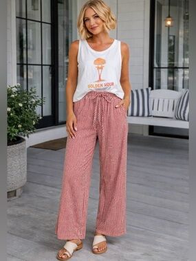 Trindy Clozet Boutique Red Gingham Wide-Leg Pants